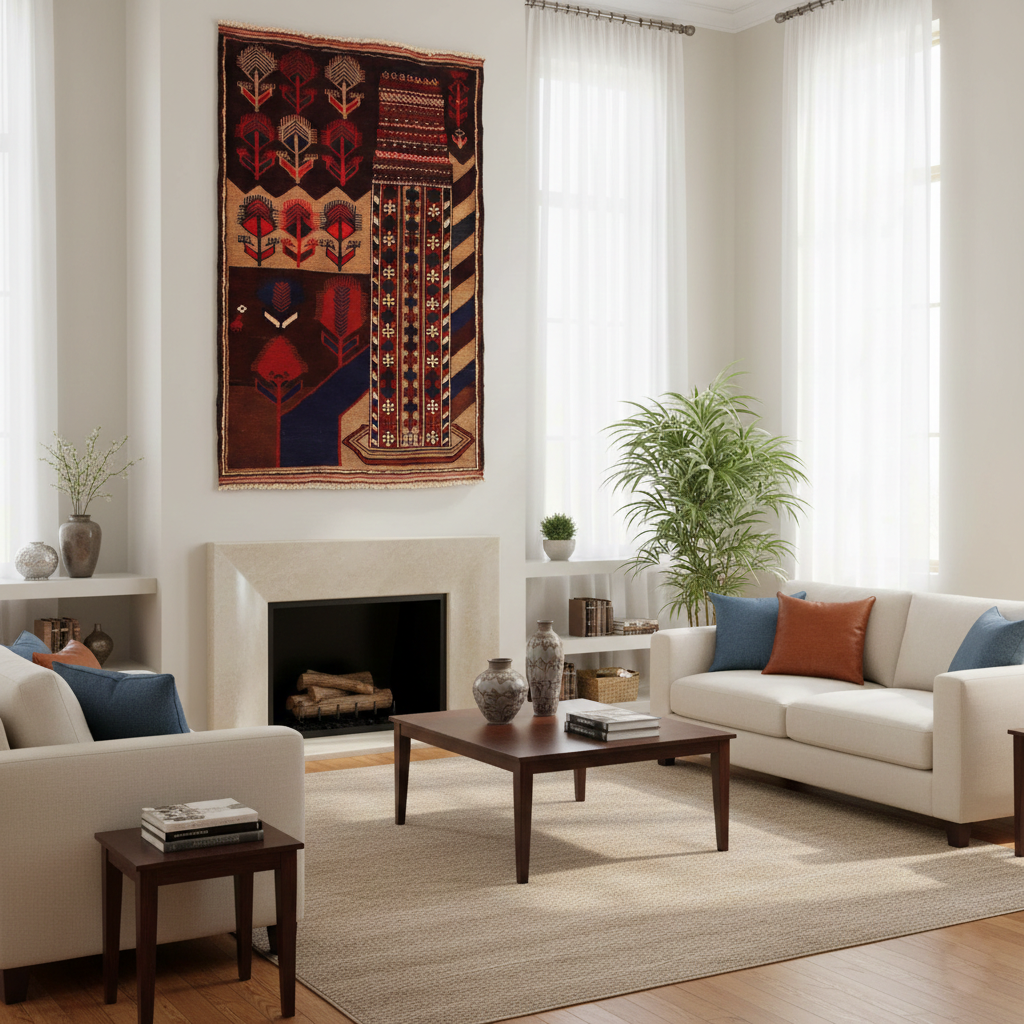 Small Handwoven Pictorial Rug 90 x 138 (cm) 2.1 x 4.6 (ft)