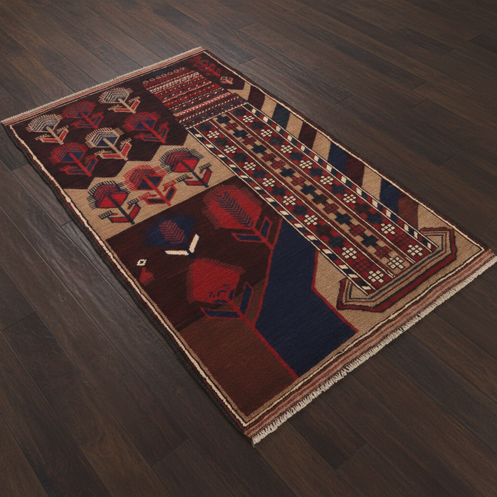 Small Handwoven Pictorial Rug 90 x 138 (cm) 2.1 x 4.6 (ft)