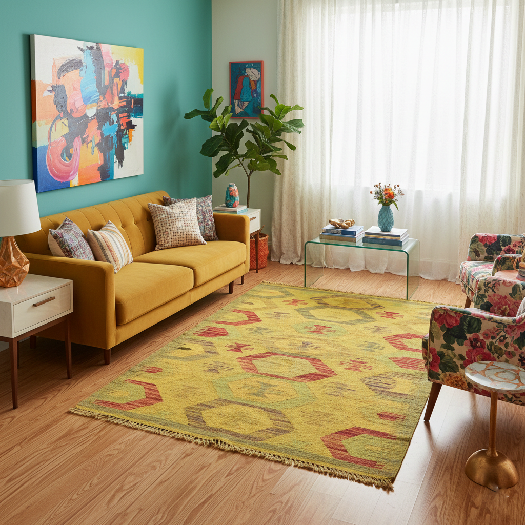 Overdyed Kilim (Yellow) 77 x 124 (cm) 2.6 x 4.11 (ft)