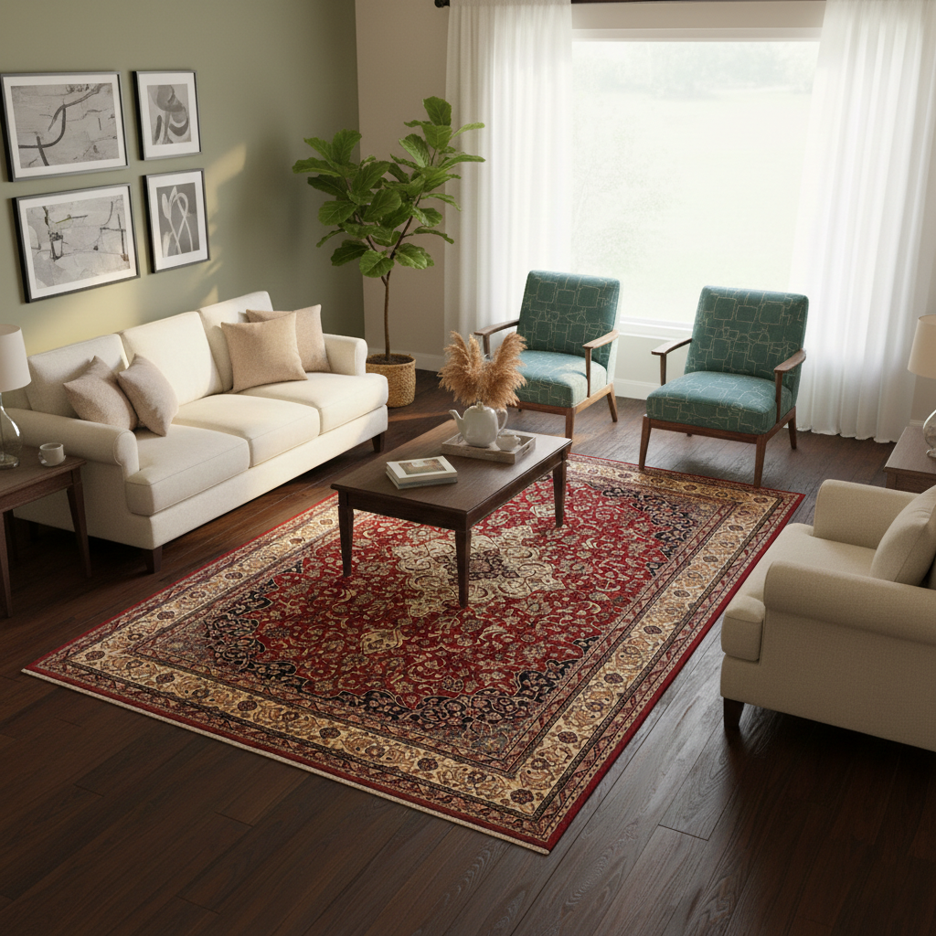 Multi-color Persian Kashan Rug 245 x 360 (ft) 8.0 x 11.1 (ft)