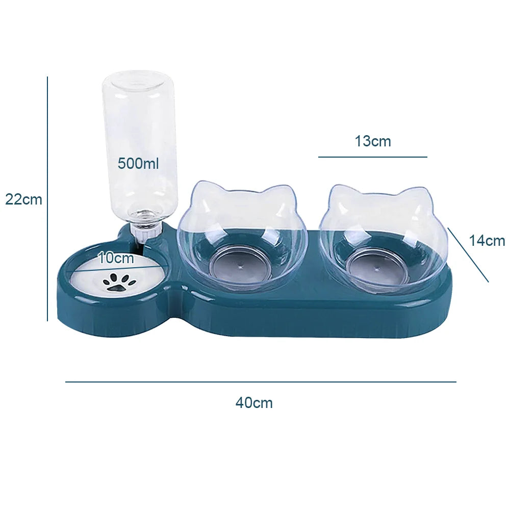 Pet Feeder Pet Dog Cat Food Bowl Automatic Feeder 2 in 1 Eating Drinking Water Container Anti Slip Double Feeding Bow