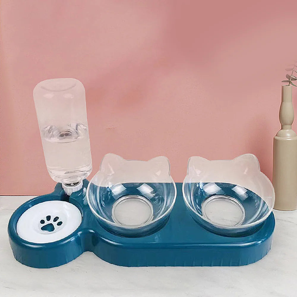 Pet Feeder Pet Dog Cat Food Bowl Automatic Feeder 2 in 1 Eating Drinking Water Container Anti Slip Double Feeding Bow