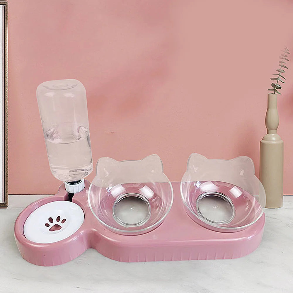 Pet Feeder Pet Dog Cat Food Bowl Automatic Feeder 2 in 1 Eating Drinking Water Container Anti Slip Double Feeding Bow