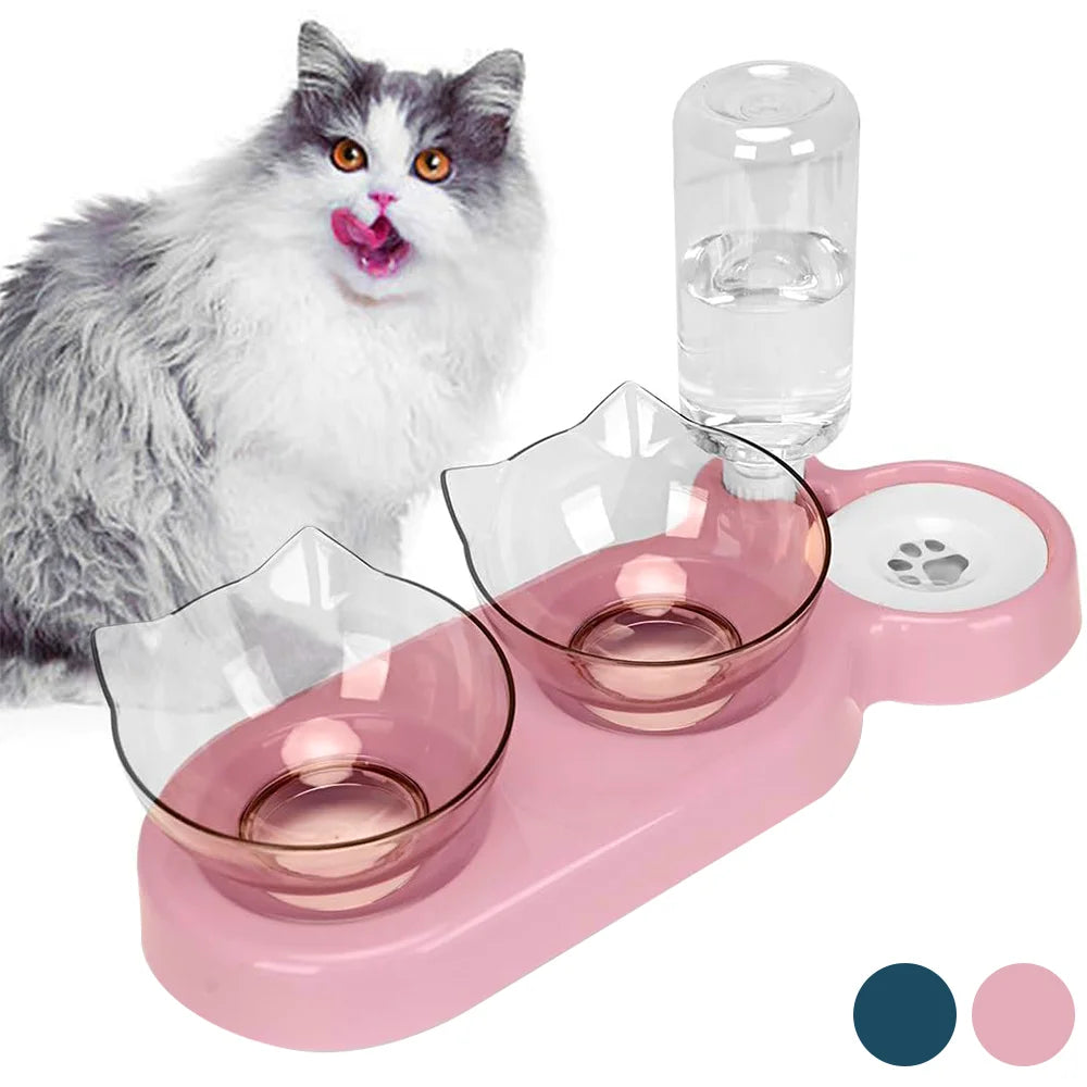 Pet Feeder Pet Dog Cat Food Bowl Automatic Feeder 2 in 1 Eating Drinking Water Container Anti Slip Double Feeding Bow